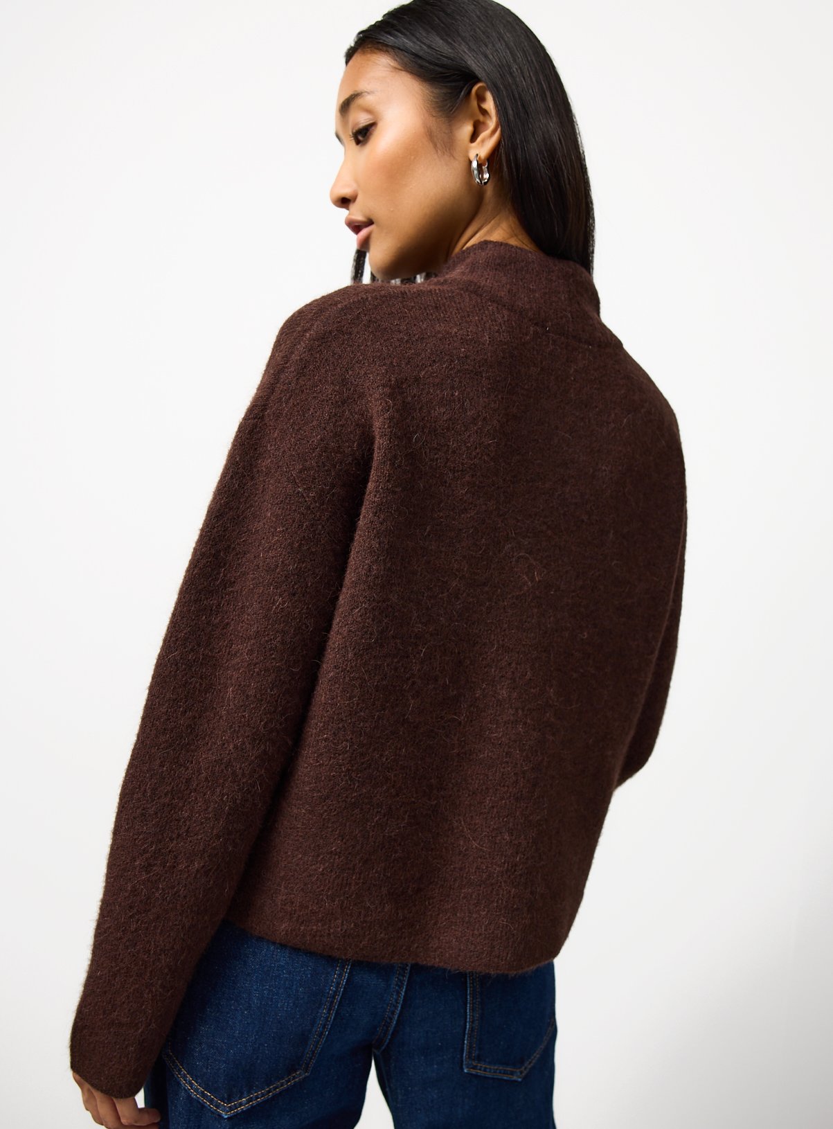 Brown Alpaca Blend Funnel Neck Cardigan L - Image 4 thumbnail